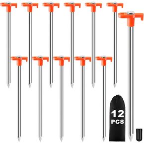 CHERAINTI Tent Stakes, 22 Pcs Heavy Duty Metal Stakes for Ground with Storage Bag, 9.84 Inch Galvanized Non-Rust Camping Tent Pegs Ground Spikes for Camping Tarp Garden Hiking, Orange