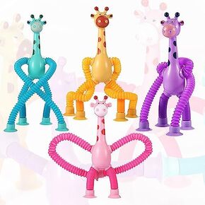 4 Pcs Telescopic Suction Cup Robot Easter Toy, Coolest Pop Tubes Sensory Toys for Toddlers, Educational Fidget Toys Robot Party Favors for Anxiety Kids for 3-9 Year Old Boys Girls