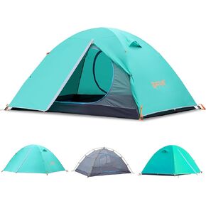 2/3 Person Camping Tent Backpacking Lightweight Tent Waterproof Windproof Aluminum Pole Two Doors Double Layer Easy Setup Portable for Outdoor Camping Hiking Beach Travel