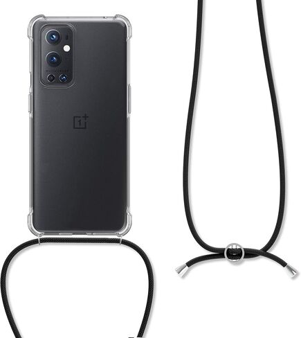 kwmobile Crossbody Case Compatible with OnePlus 9 Pro Case - Clear TPU Phone Cover w/Lanyard Cord Strap - Blue/Transparent in Saudi Arabia