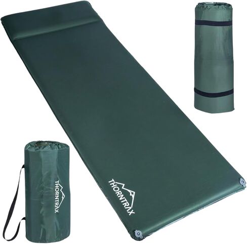 Throntrax Camping Sleeping Pad - Ultralight Camping Mat with Pillow Built-in - 3.1" Thick | Self-Inflating & Suitable for All Seasons - Compact Sleeping Pad for Camping - Green in Saudi Arabia