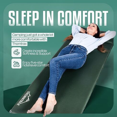 Throntrax Camping Sleeping Pad - Ultralight Camping Mat with Pillow Built-in - 3.1" Thick | Self-Inflating & Suitable for All Seasons - Compact Sleeping Pad for Camping - Green in Saudi Arabia