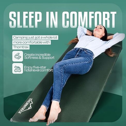 Throntrax Camping Sleeping Pad - Ultralight Camping Mat with Pillow Built-in - 3.1" Thick | Self-Inflating & Suitable for All Seasons - Compact Sleeping Pad for Camping - Green in Kuwait