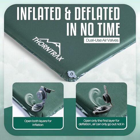 Throntrax Camping Sleeping Pad - Ultralight Camping Mat with Pillow Built-in - 3.1" Thick | Self-Inflating & Suitable for All Seasons - Compact Sleeping Pad for Camping - Green in Kuwait