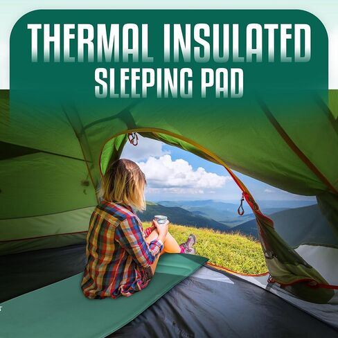Throntrax Camping Sleeping Pad - Ultralight Camping Mat with Pillow Built-in - 3.1" Thick | Self-Inflating & Suitable for All Seasons - Compact Sleeping Pad for Camping - Green in Kuwait