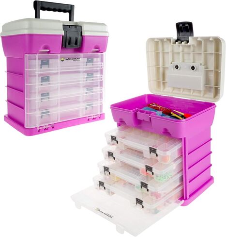 Tackle Box Organizer - Durable Plastic Storage Tacklebox with 4 Drawers and 19 Compartments for Camping, Fishing, and Craft Supplies by Wakeman (Gray) in Saudi Arabia