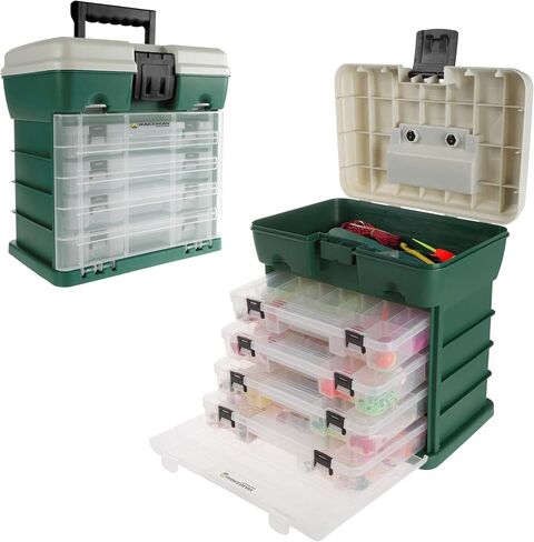Tackle Box Organizer - Durable Plastic Storage Tacklebox with 4 Drawers and 19 Compartments for Camping, Fishing, and Craft Supplies by Wakeman (Gray) in Saudi Arabia