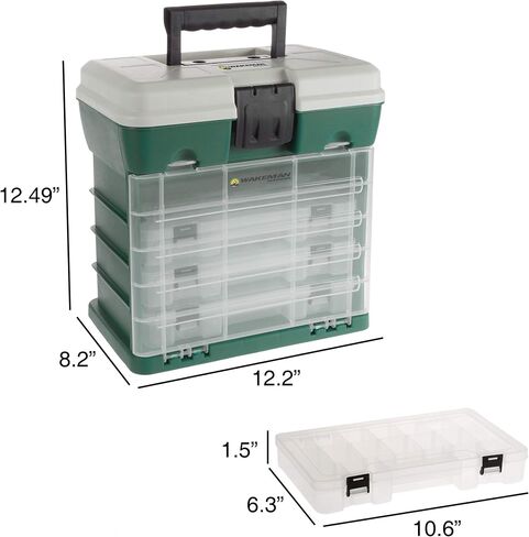 Tackle Box Organizer - Durable Plastic Storage Tacklebox with 4 Drawers and 19 Compartments for Camping, Fishing, and Craft Supplies by Wakeman (Gray) in Saudi Arabia