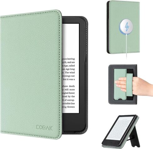 Cobak Case with Stand for 6 "Kindle (2024 و 2022 ، 11th Gen)-Pu Leather Smart Wover مع حزام للنوم/الاستيقاظ واليد ، حالة وقائية متميزة لـ Kindle Basic ، Sage-US-1 in Kuwait