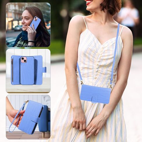 حالة هاتف ASUWISH لـ iPhone 15 6.1 بوصة سحاب غطاء خلايا مغناطيسي قابلة للفصل مع حامي شاشة زجاجية محفنة Crossbody الحبل in Saudi Arabia