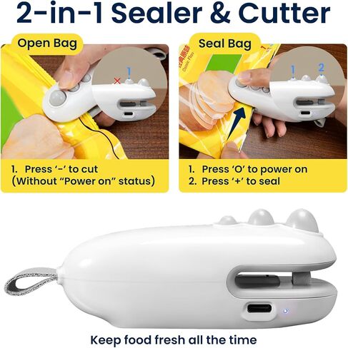 Mini Bag Sealer Type-C Rechargeable, 2 in 1 Heat Sealer and Cutter, Portable Handheld Food Storage Vacuum Sealer for Chip Bags/Snack Bags/Plastic Bags, Blue in Saudi Arabia