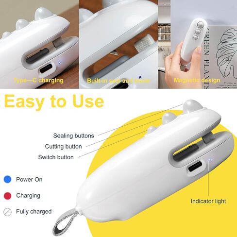 Mini Bag Sealer Type-C Rechargeable, 2 in 1 Heat Sealer and Cutter, Portable Handheld Food Storage Vacuum Sealer for Chip Bags/Snack Bags/Plastic Bags, Blue in Saudi Arabia