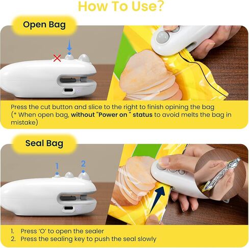 Mini Bag Sealer Type-C Rechargeable, 2 in 1 Heat Sealer and Cutter, Portable Handheld Food Storage Vacuum Sealer for Chip Bags/Snack Bags/Plastic Bags, Blue in Saudi Arabia