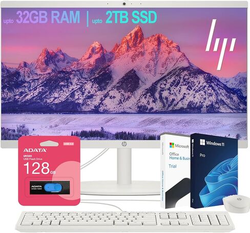 HP All-in-One Desktop| 22" Full HD Display| Intel Dual-core Processor| 32GB RAM| 2TB PCIe SSD| 128GB External Drive & Microsoft Office Trial| KB&Mouse| HDMI&USB-C| WiFi6| Windows 11 Pro in Saudi Arabia