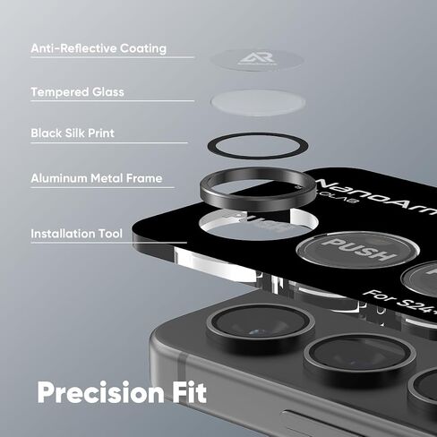 FLOLAB NanoArmour for Samsung Galaxy S24 Camera Lens Protector Durable, Tempered Glass Camera Cover, Aluminum Lens Cover, Anti Reflective TruColors Crystal Clear, and Easy to Install - Silver in Saudi Arabia