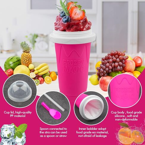 Slushie Maker Cup, Quick Frozen Magic Cups for Homemade Milk Shake Ice Cream Maker, Double Layer Squeeze Slushy Maker Cup, Birthday Gifts for Kids,Friends,Family(Pink, 350ML) in Saudi Arabia