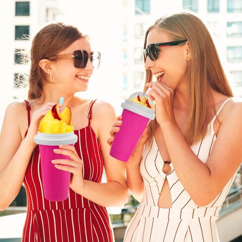 Slushie Maker Cup, Quick Frozen Magic Cups for Homemade Milk Shake Ice Cream Maker, Double Layer Squeeze Slushy Maker Cup, Birthday Gifts for Kids,Friends,Family(Pink, 350ML) in Saudi Arabia