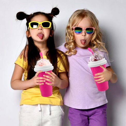 Slushie Maker Cup, Quick Frozen Magic Cups for Homemade Milk Shake Ice Cream Maker, Double Layer Squeeze Slushy Maker Cup, Birthday Gifts for Kids,Friends,Family(Pink, 350ML) in Saudi Arabia