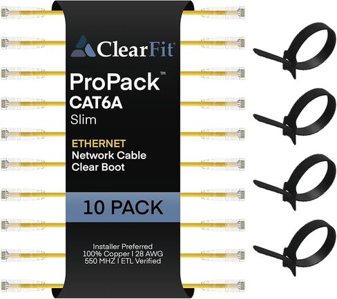 Slim 10 Pack - 1ft Cat6A Cable with 4 8-Inch Hook and Loop Straps, 28AWG Ethernet Patch, Network, Clear Boot, Cat 6A Internet, Black, 1 Foot, by UNC Group in Saudi Arabia