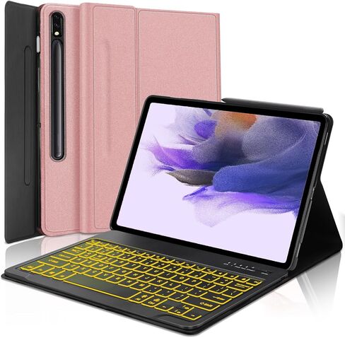 Galaxy Tab S7 FE Case 12.4" Tablets with Keyboard for Samsung Galaxy Tab S8 Plus/Tab S7 Plus S7+ S8+Case,7 Colors Backlit Tablet Cover Wireless Bluetooth Keyboard with S Pen Holder (Blue) in Saudi Arabia