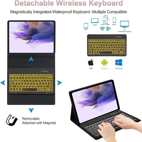 Galaxy Tab S7 FE Case 12.4" Tablets with Keyboard for Samsung Galaxy Tab S8 Plus/Tab S7 Plus S7+ S8+Case,7 Colors Backlit Tablet Cover Wireless Bluetooth Keyboard with S Pen Holder (Blue) in Saudi Arabia