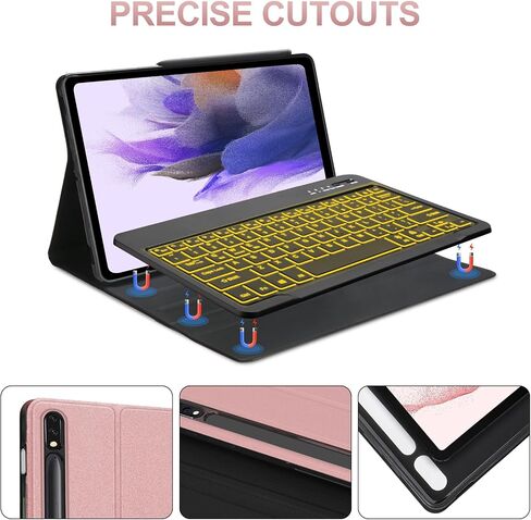 Galaxy Tab S7 FE Case 12.4" Tablets with Keyboard for Samsung Galaxy Tab S8 Plus/Tab S7 Plus S7+ S8+Case,7 Colors Backlit Tablet Cover Wireless Bluetooth Keyboard with S Pen Holder (Blue) in Saudi Arabia