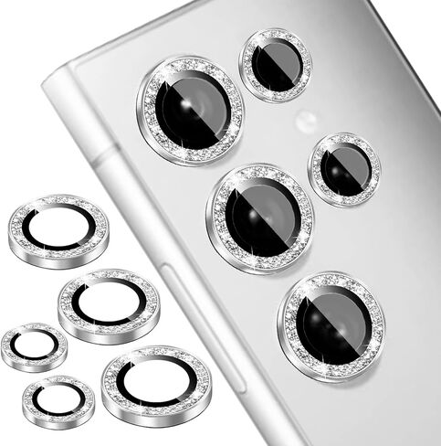 Compatible for Samsung Galaxy S22 Ultra Camera Lens Protector Glitter, Cute Bling Camera Cover with Tempered Glass Screen, Sparkly Metal Ring, Case Friendly (Black) in Saudi Arabia