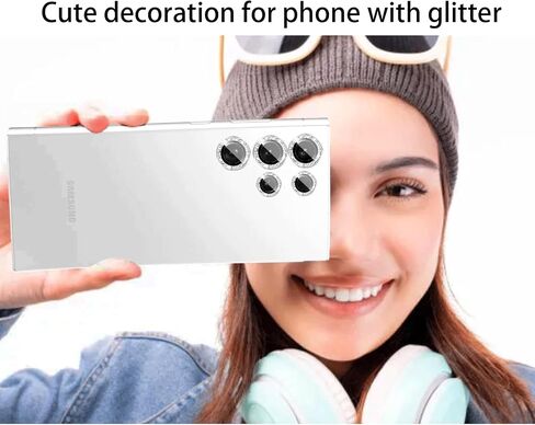 Compatible for Samsung Galaxy S22 Ultra Camera Lens Protector Glitter, Cute Bling Camera Cover with Tempered Glass Screen, Sparkly Metal Ring, Case Friendly (Black) in Saudi Arabia