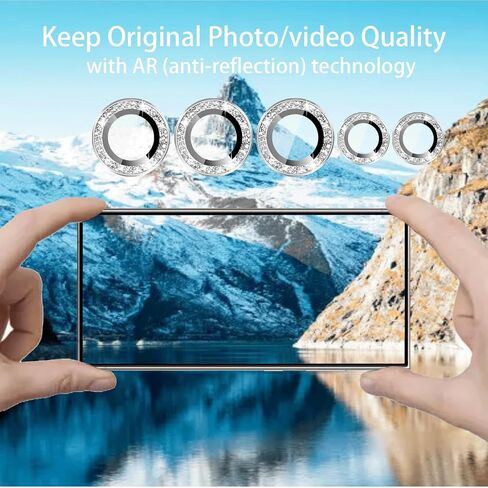 Compatible for Samsung Galaxy S22 Ultra Camera Lens Protector Glitter, Cute Bling Camera Cover with Tempered Glass Screen, Sparkly Metal Ring, Case Friendly (Black) in Saudi Arabia