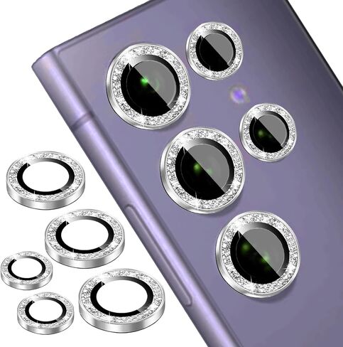Compatible for Samsung Galaxy S22 Ultra Camera Lens Protector Glitter, Cute Bling Camera Cover with Tempered Glass Screen, Sparkly Metal Ring, Case Friendly (Black) in Saudi Arabia