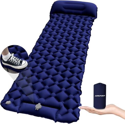 Inflatable Sleeping Pad with Pillow for Camping-Built in Foot Pump Fast Inflation-Ultralight Upgraded Durable Compact Sleeping Mat Moisture Proof Air Mattress for Backpacking,Hiking,Travel,Tent in Kuwait