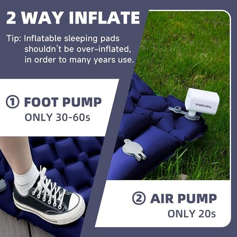 Inflatable Sleeping Pad with Pillow for Camping-Built in Foot Pump Fast Inflation-Ultralight Upgraded Durable Compact Sleeping Mat Moisture Proof Air Mattress for Backpacking,Hiking,Travel,Tent in Kuwait