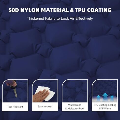 Inflatable Sleeping Pad with Pillow for Camping-Built in Foot Pump Fast Inflation-Ultralight Upgraded Durable Compact Sleeping Mat Moisture Proof Air Mattress for Backpacking,Hiking,Travel,Tent in Kuwait