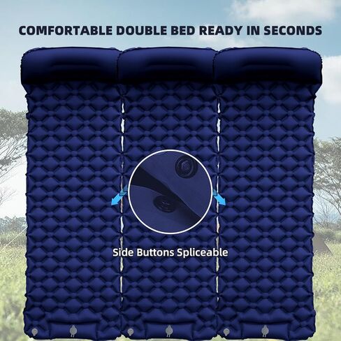 Inflatable Sleeping Pad with Pillow for Camping-Built in Foot Pump Fast Inflation-Ultralight Upgraded Durable Compact Sleeping Mat Moisture Proof Air Mattress for Backpacking,Hiking,Travel,Tent in Kuwait