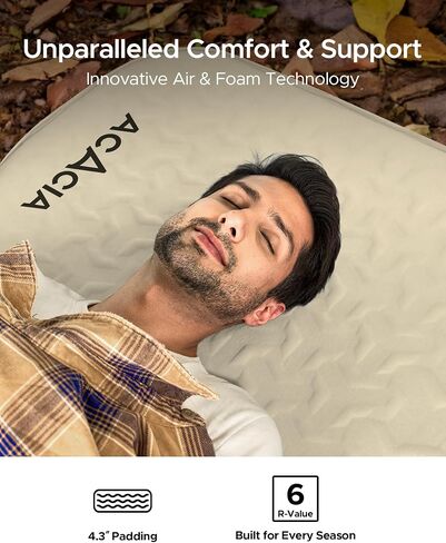 ACACIA 4.3" Thick Self Inflating Sleeping Pad with Foam | Innovative Y-Shaped Telescopic Structure | Ultraportable Camping Mattress | Outdoor Compact Air Mat for Tent Car | in Saudi Arabia