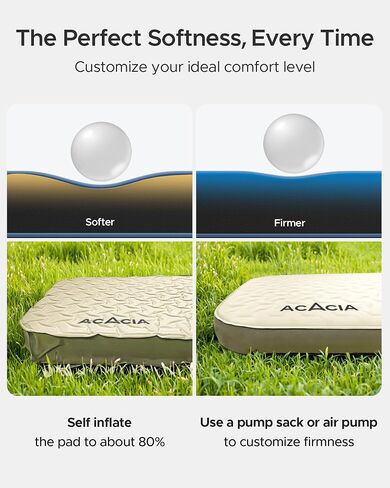 ACACIA 4.3" Thick Self Inflating Sleeping Pad with Foam | Innovative Y-Shaped Telescopic Structure | Ultraportable Camping Mattress | Outdoor Compact Air Mat for Tent Car | in Saudi Arabia