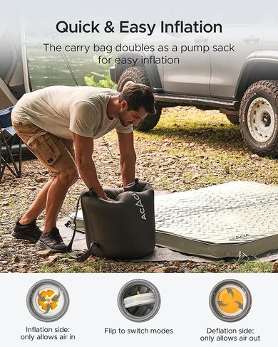 ACACIA 4.3" Thick Self Inflating Sleeping Pad with Foam | Innovative Y-Shaped Telescopic Structure | Ultraportable Camping Mattress | Outdoor Compact Air Mat for Tent Car | in Saudi Arabia