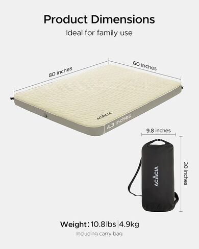 ACACIA 4.3" Thick Self Inflating Sleeping Pad with Foam | Innovative Y-Shaped Telescopic Structure | Ultraportable Camping Mattress | Outdoor Compact Air Mat for Tent Car | in Saudi Arabia