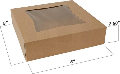 MT Products Kraft Bakery Boxes with Window - Size of 8" x 8" x 2 ½" - (15 Pieces) Auto Pop-Up Pastry Boxes with Window - Perfect for Muffins, Donuts, Mini Cakes, and Cookies - Made in the USA in Kuwait