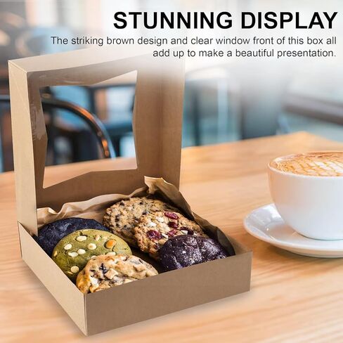 MT Products Kraft Bakery Boxes with Window - Size of 8" x 8" x 2 ½" - (15 Pieces) Auto Pop-Up Pastry Boxes with Window - Perfect for Muffins, Donuts, Mini Cakes, and Cookies - Made in the USA in Kuwait