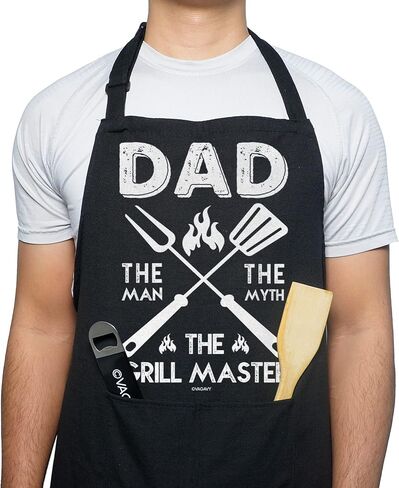 100% Cotton, Black Funny Aprons for Men, Dad, Husband - Birthday, Father’s Day Grilling Gifts for Papa, Husband. in Kuwait