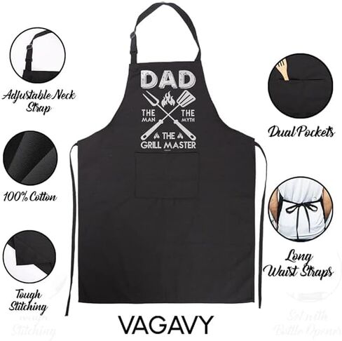 100% Cotton, Black Funny Aprons for Men, Dad, Husband - Birthday, Father’s Day Grilling Gifts for Papa, Husband. in Kuwait