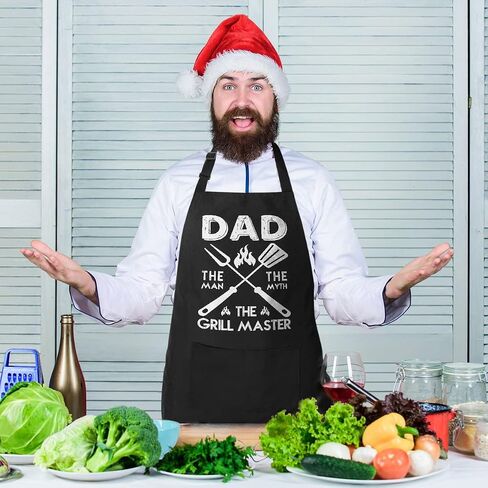 100% Cotton, Black Funny Aprons for Men, Dad, Husband - Birthday, Father’s Day Grilling Gifts for Papa, Husband. in Kuwait