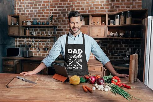 100% Cotton, Black Funny Aprons for Men, Dad, Husband - Birthday, Father’s Day Grilling Gifts for Papa, Husband. in Kuwait