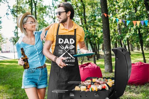 100% Cotton, Black Funny Aprons for Men, Dad, Husband - Birthday, Father’s Day Grilling Gifts for Papa, Husband. in Kuwait
