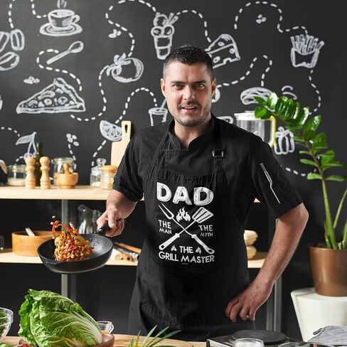 100% Cotton, Black Funny Aprons for Men, Dad, Husband - Birthday, Father’s Day Grilling Gifts for Papa, Husband. in Kuwait