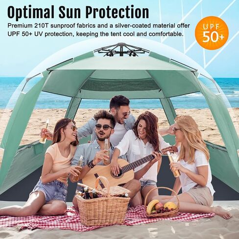 WhiteFang Deluxe Pop Up Beach Tent Sun Shade Shelter for 3-4/5-6 Person, UV Protection, Extendable Floor with 3 Ventilating Windows Plus Carrying Bag, Stakes, and Guy Lines in Kuwait