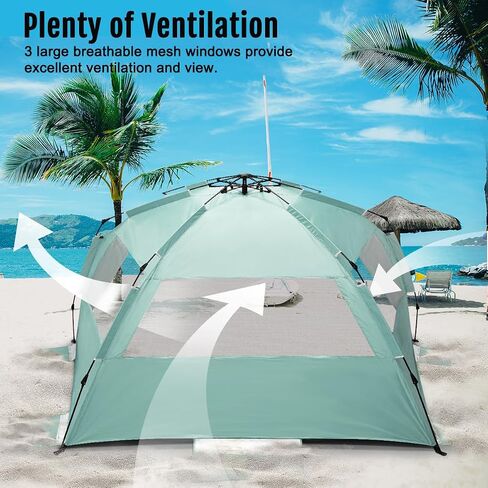 WhiteFang Deluxe Pop Up Beach Tent Sun Shade Shelter for 3-4/5-6 Person, UV Protection, Extendable Floor with 3 Ventilating Windows Plus Carrying Bag, Stakes, and Guy Lines in Kuwait