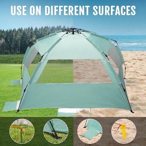 WhiteFang Deluxe Pop Up Beach Tent Sun Shade Shelter for 3-4/5-6 Person, UV Protection, Extendable Floor with 3 Ventilating Windows Plus Carrying Bag, Stakes, and Guy Lines in Kuwait