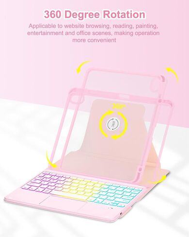 Touchpad Keyboard Case for iPad Air 11 inch M2/Air 5th 4th Generation, 360 Degree Rotation Case with Wireless Rainbow Backlit Keyboard for iPad Air 6th 2024/Air 5/Air 4 Gen (Purple) in Saudi Arabia